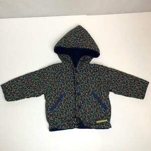 Vintage Baby Jacket Made in Canada 9-12m Hooded Fleece Pockets Colorful Paw